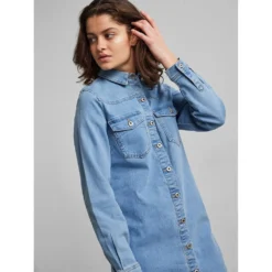 Pieces Perry Denim Long Sleeve Dress -Modaa Clothing Shop pieces perry denim long sleeve dress 4