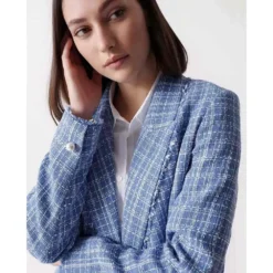 Tweed Double Breast Blazer -Modaa Clothing Shop salsa jeans tweed double breast blazer 3